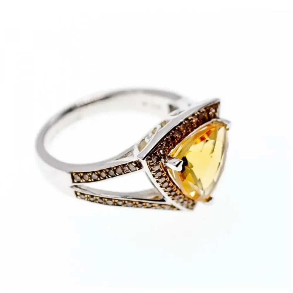 925 Sterling Silver Heliodor & Hessonite Ring Size 7